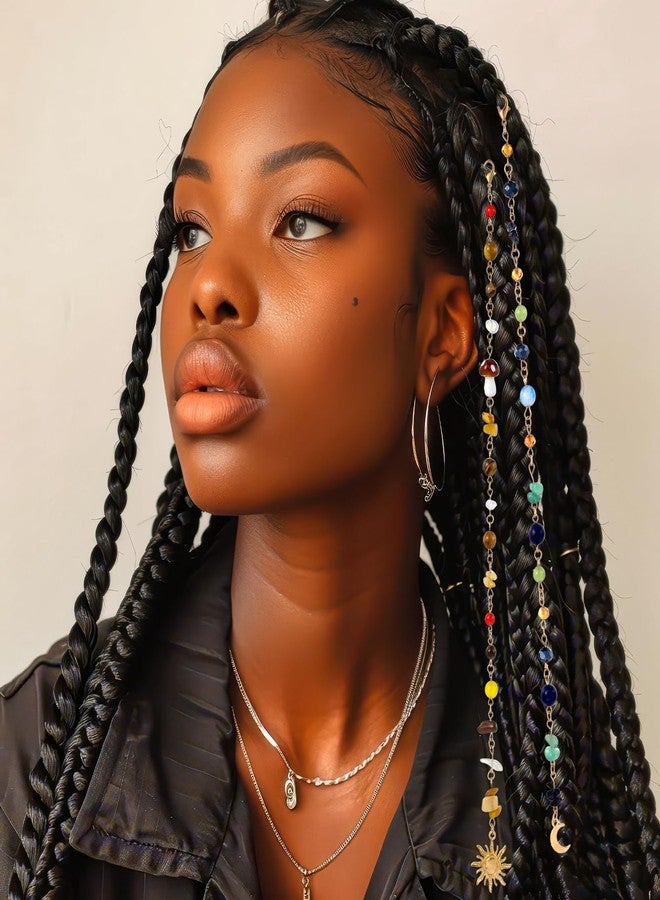 Shimmeroo 2Pcs Loc Jewels for Black Women,Hair Charms for Braids Long Colorful Loc Charms with Sun Moon Hair Accessories Hairstyle Decoration - Image 5